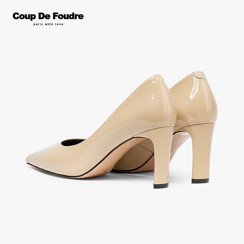 coupdefoudre单鞋女真皮中跟跟鞋时尚潮流经典粗跟单鞋