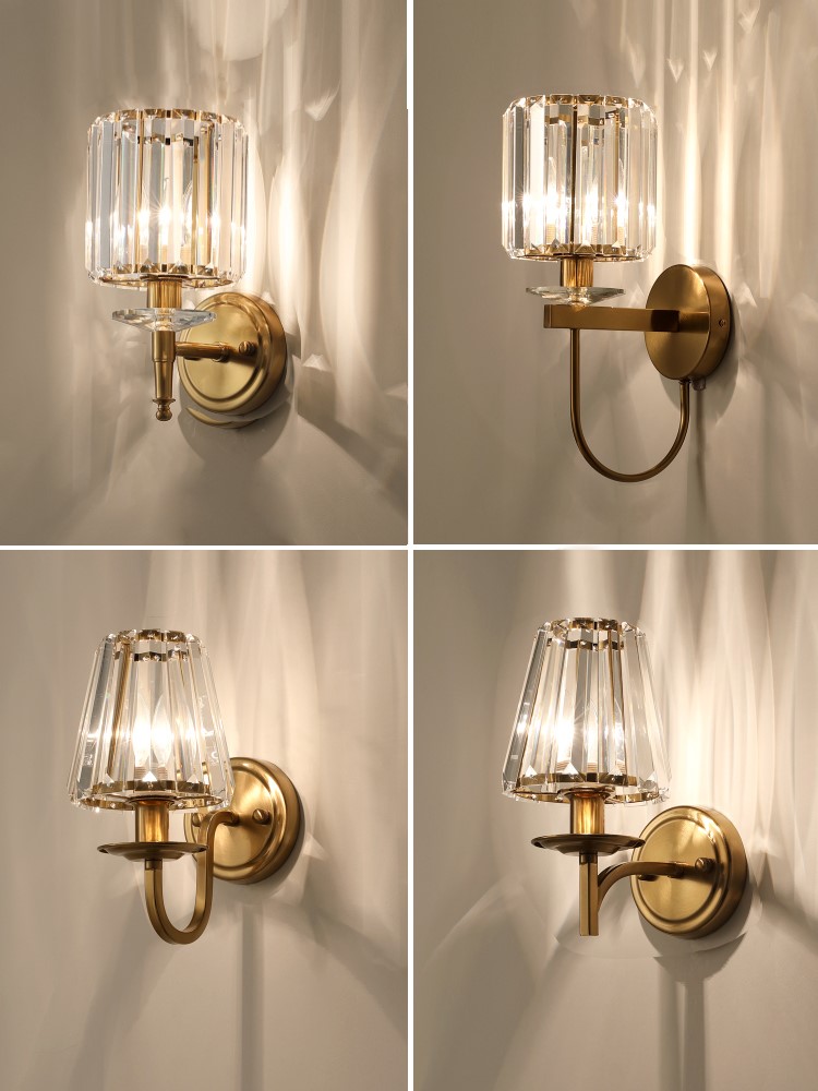 现代简约轻奢水晶壁灯背景墙卧室过道美式灯具楼梯壁灯