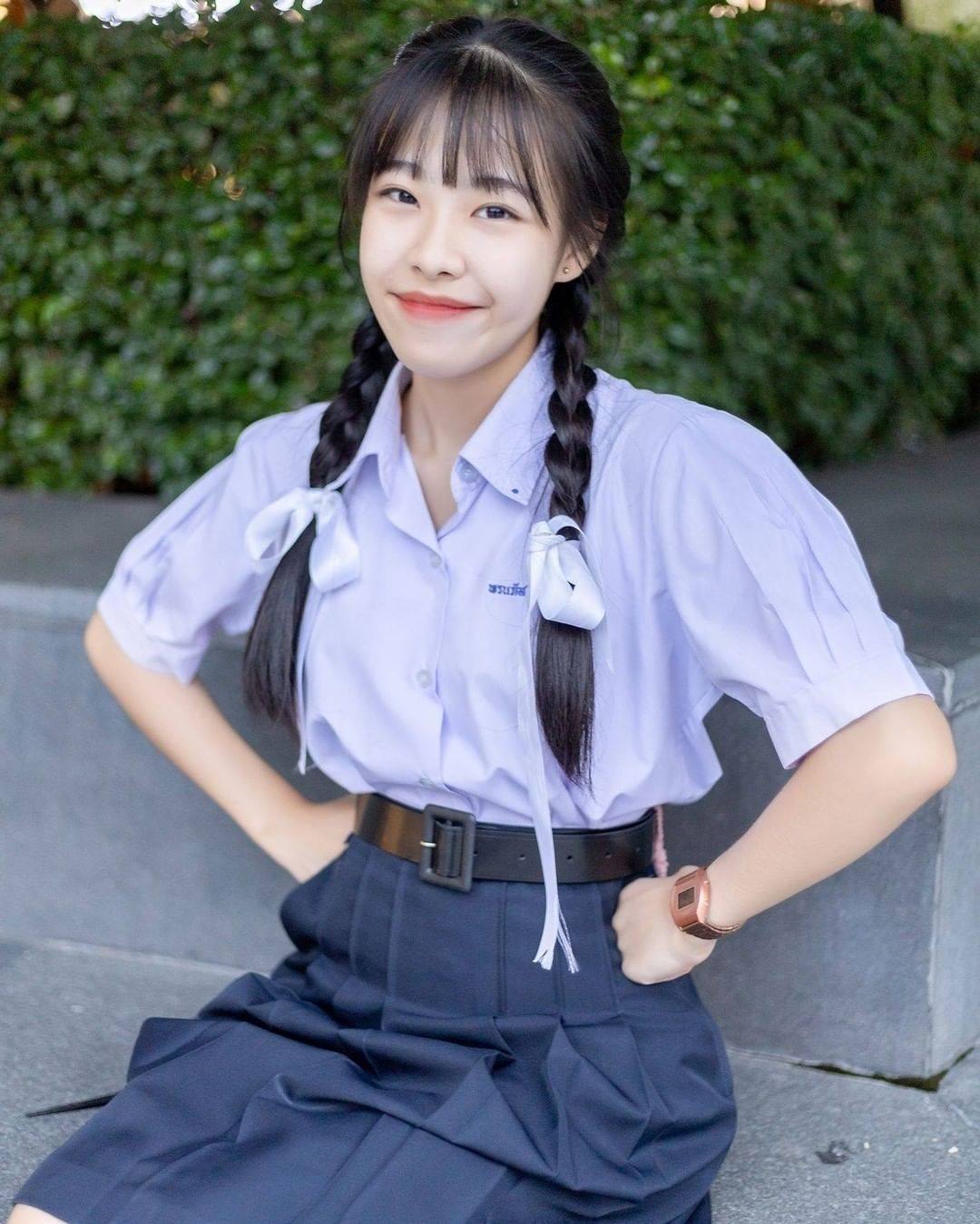 泰国校服代购jk制服学生淡紫色短袖衬衫火箭学生校服