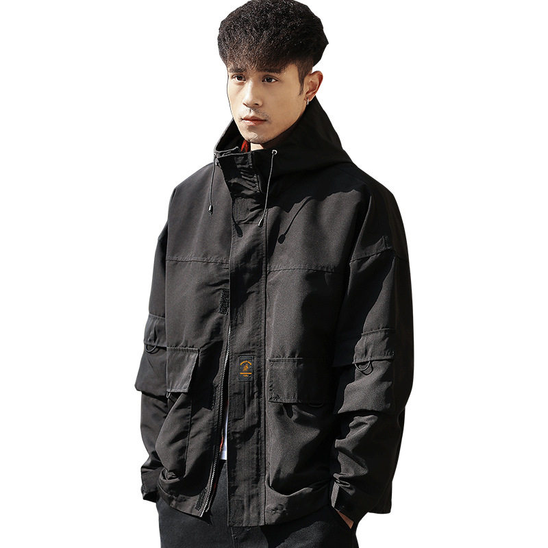 2020潮以纯男外套春秋季宽松工装夹克上衣韩版连帽休闲棒球服青年
