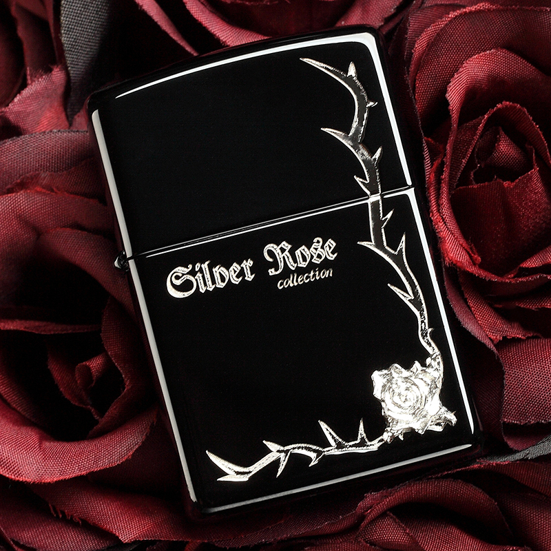 打火机zippo原装黑冰镀钛纯银玫瑰花送礼正版收藏zippo