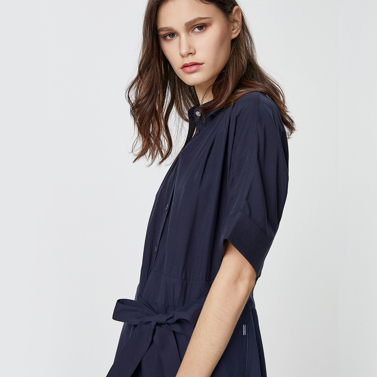 marcopolomop2020春秋女士休闲简约气质衬衫中长连衣裙