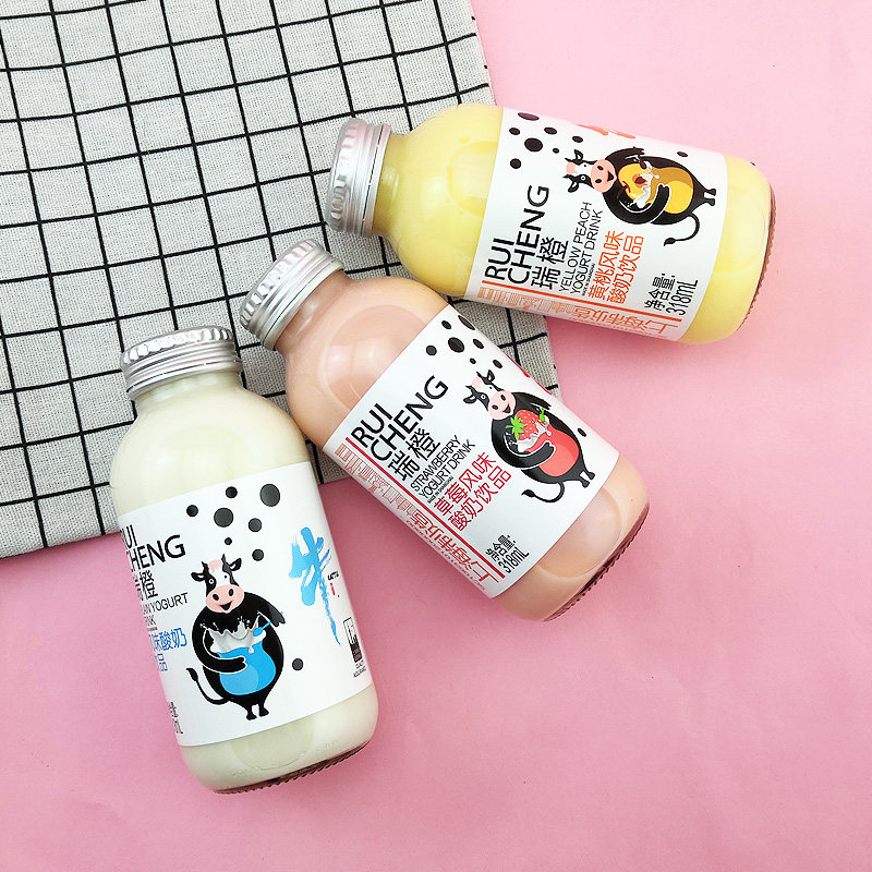 瑞橙水果风味酸奶饮料草莓味黄桃味原味玻璃瓶含乳饮料