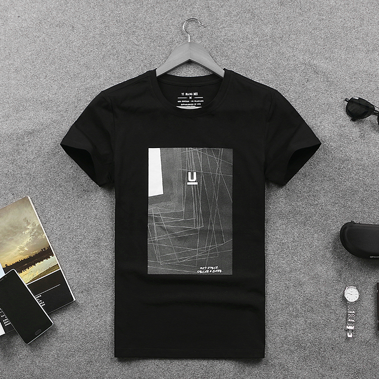 欧洲站新款夏季男士短袖t恤 个性印花圆领男装上衣服潮流修身半袖