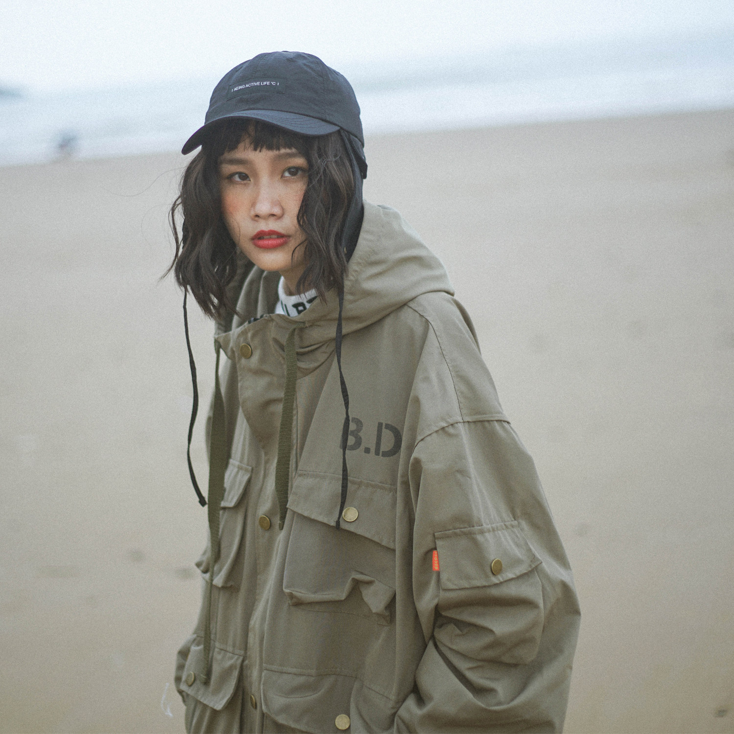 初界秋装美式工装机能外套阿美咔叽oversize女生短外套