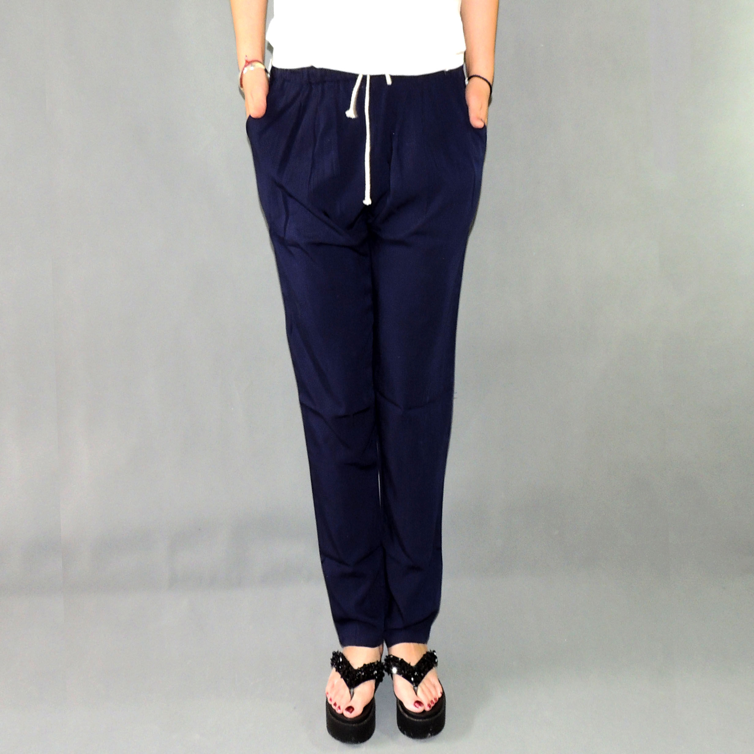 棉竹棉绸裤子子女大码高腰人造棉小脚黑色休闲休闲裤