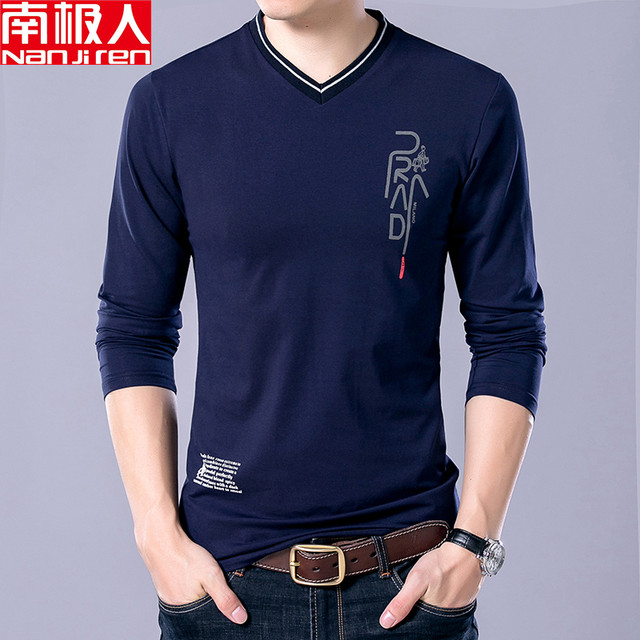 Antarctic autumn thin V-neck cotton T-shirt men's slim long-sleeved bottoming shirt men's all-match shirt men's sweater Antarctic autumn thin V-neck cotton T-shirt men's slim long-sleeved bottoming shirt men's all-match shirt men's sweater