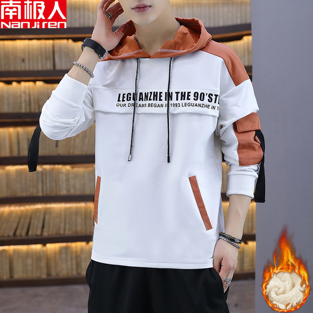 Antarctic people autumn and winter plus velvet thick hooded long-sleeved sweater men's trend loose hoodie T-shirt men's jacket Antarctic people autumn and winter plus velvet thick hooded long-sleeved sweater men's trend loose hoodie T-shirt men's jacket