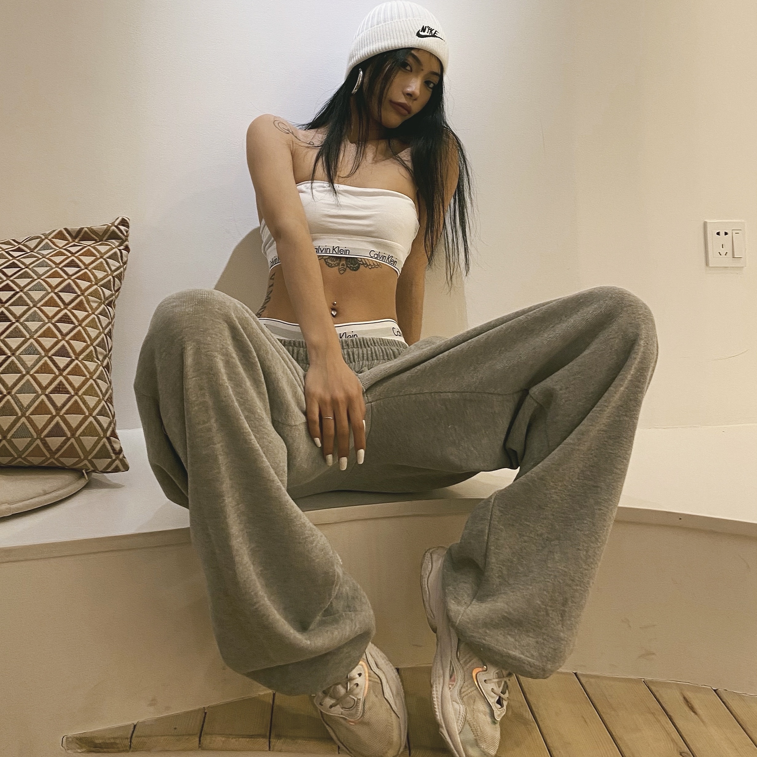 BLING GIRLS新品高腰宽松裤脚抽绳爵士街舞运动裤