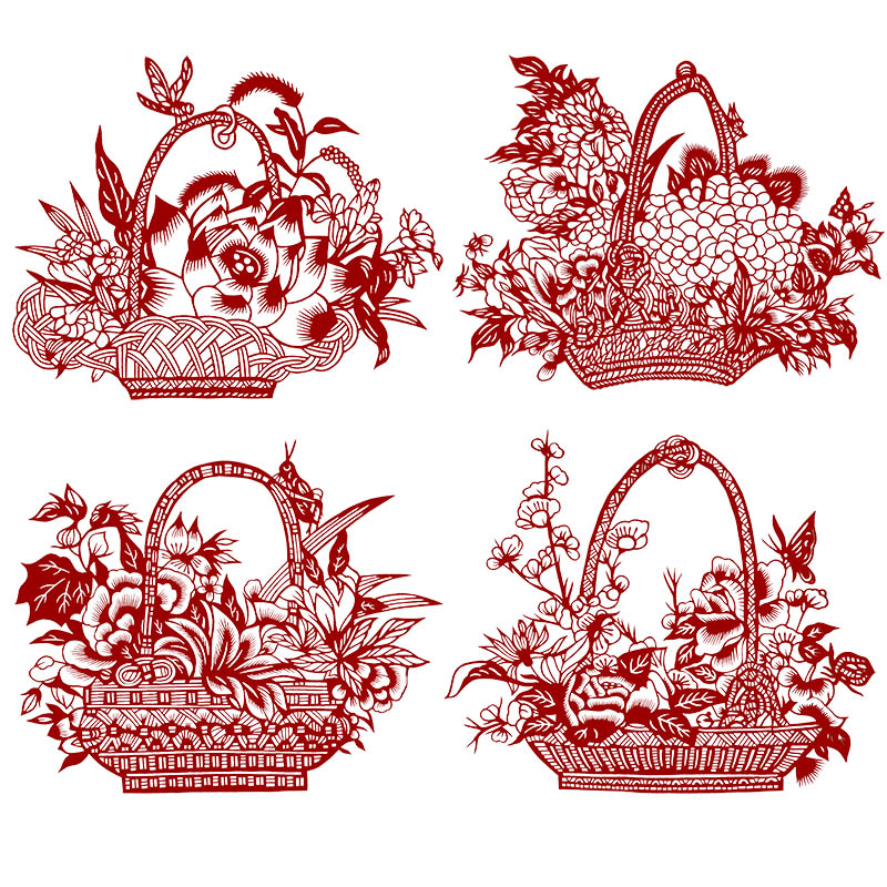 打印底稿高清花篮刻纸中国国风初学者纸剪素材剪纸