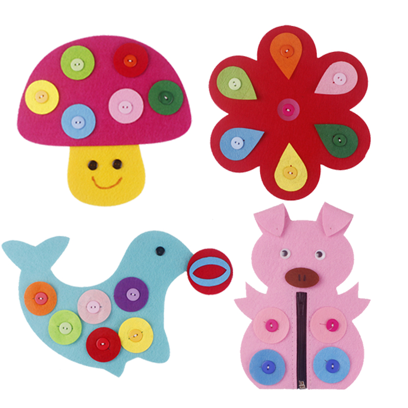 不织布纽扣玩教具卡通动物图案幼儿园区域材料diy手工拉链扣扣子