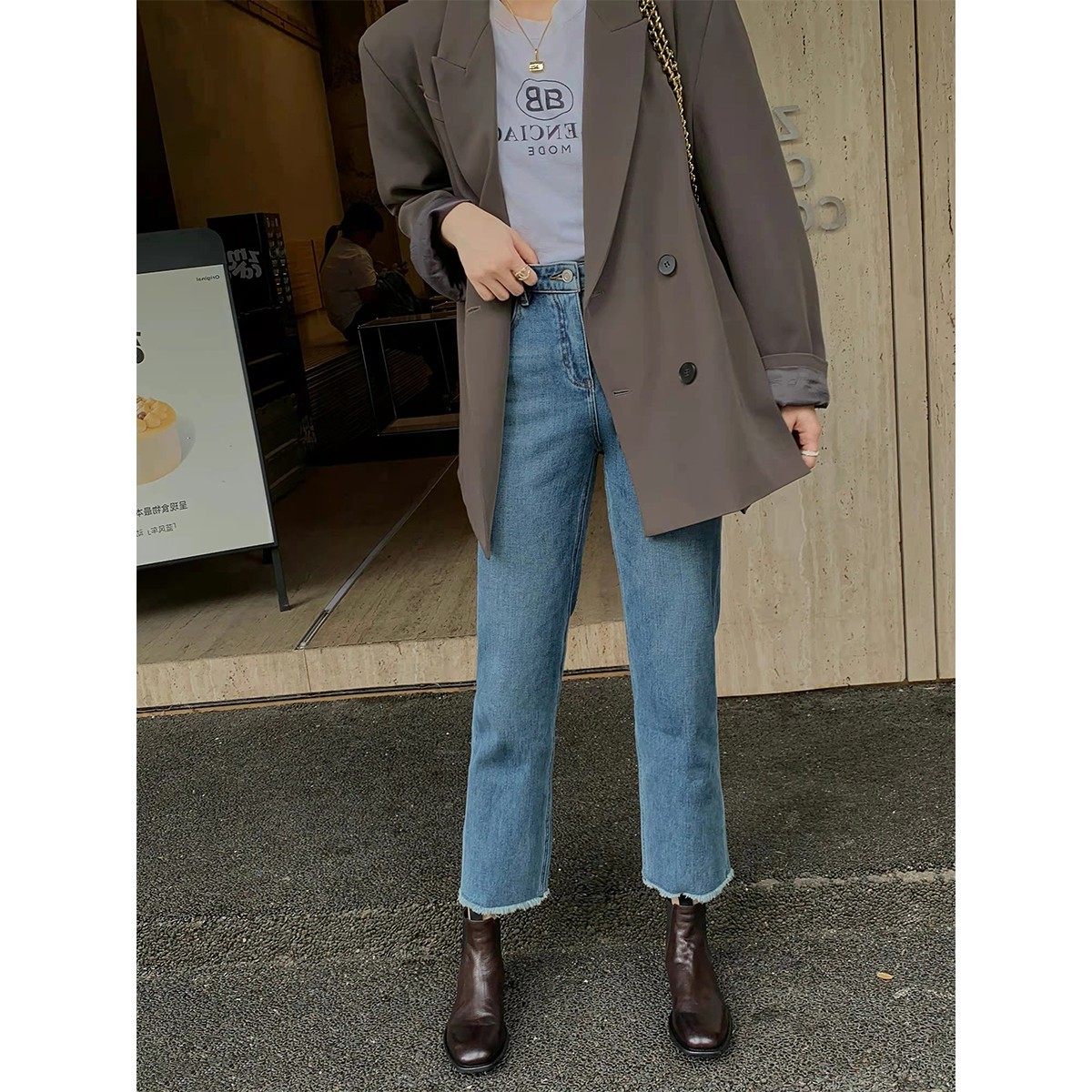 手工真牛皮英伦街头风切尔西靴女2022秋季新款复古荔枝纹烟筒短靴