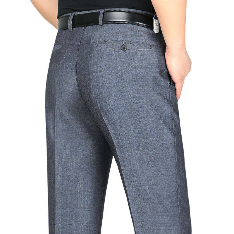 老人头夏季中老年男裤纯棉休闲裤高腰直筒中年西裤休闲裤