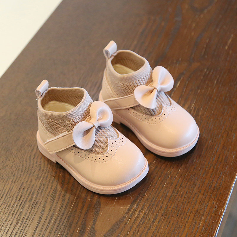 宝宝公主小童鞋子冬季加绒皮鞋软底女学步