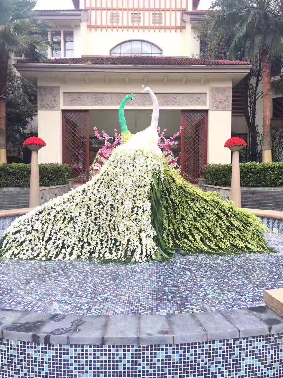 仿真孔雀孔雀花花艺插花绿雕植物绿植大型造景摆件