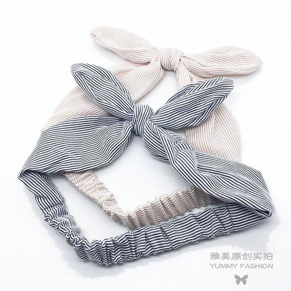 yummy包邮很有质感细条纹兔耳发带头头带出口日本尾数发饰