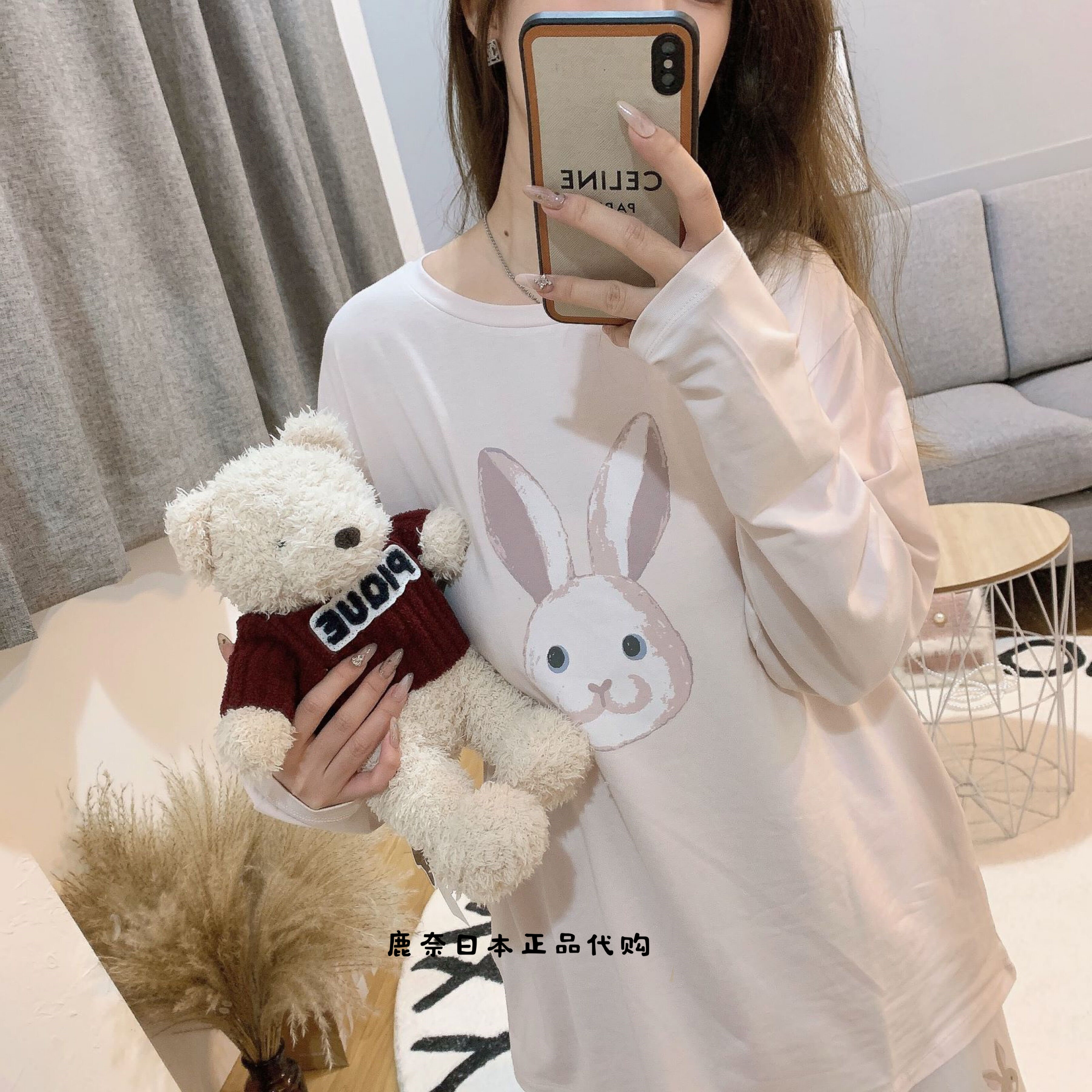 日本代购gelato秋冬季纯棉卡通圆领睡衣可爱小兔子睡衣