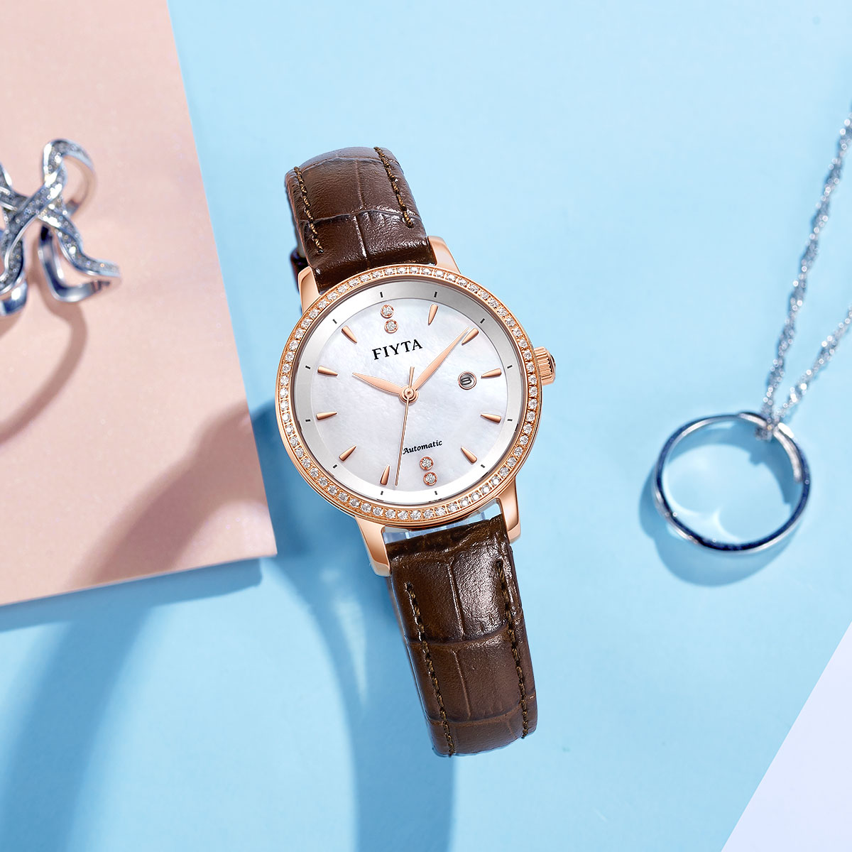 飞亚达手表女士花语自动自动机机械表皮带防水时尚国产腕表