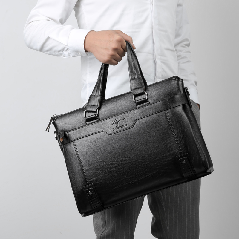 巴诺袋鼠男包手提包商务牛皮皮包单肩斜挎包男士真皮男士包袋