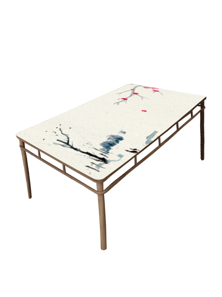餐桌花鸟茶几免洗桌防水玻璃pvc山水桌布国画桌布