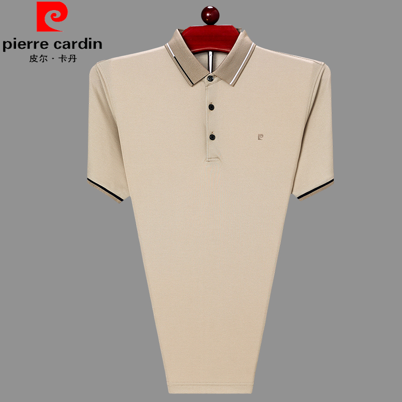 皮尔卡丹夏季桑蚕丝短袖t恤男宽松翻领中年爸爸装大码真丝polo衫