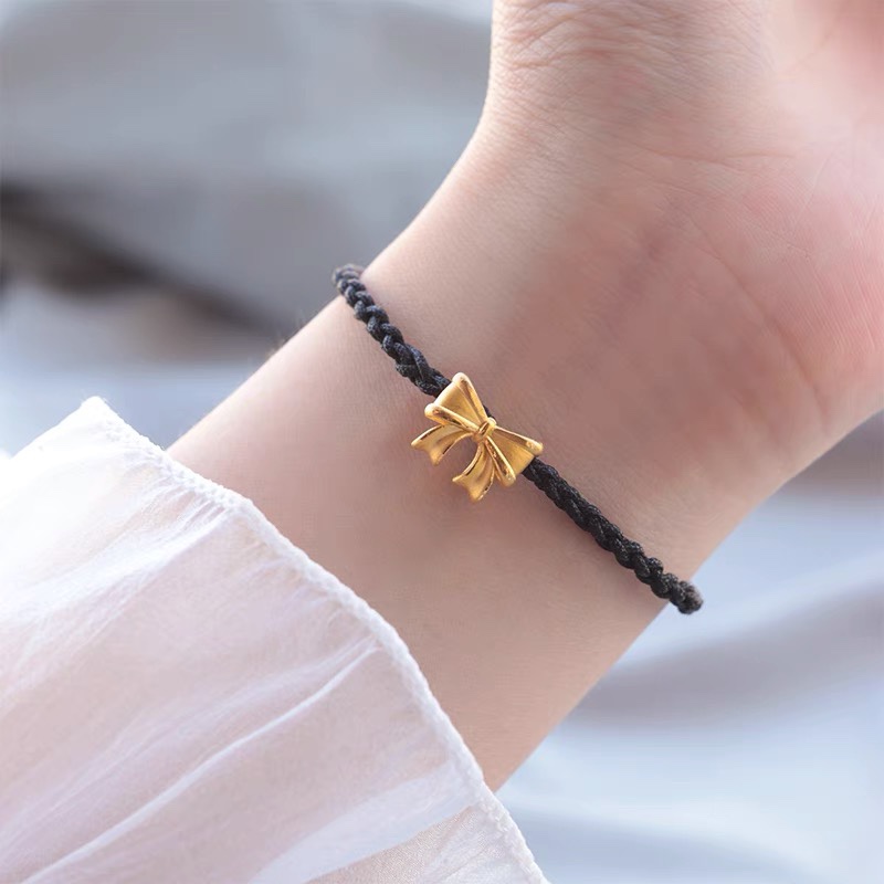 在逃公主蝴蝶结手链手工编织diy黑红红绳蝴蝶结转运手链