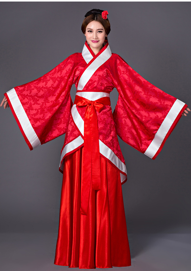 女士汉服改良古典曲裾红色喜庆婚礼伴娘侍女民族服装
