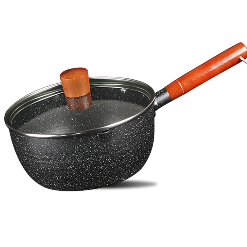 日式麦饭石雪平锅不粘锅家用奶锅煮汤煮面热电磁炉通用小锅小汤锅