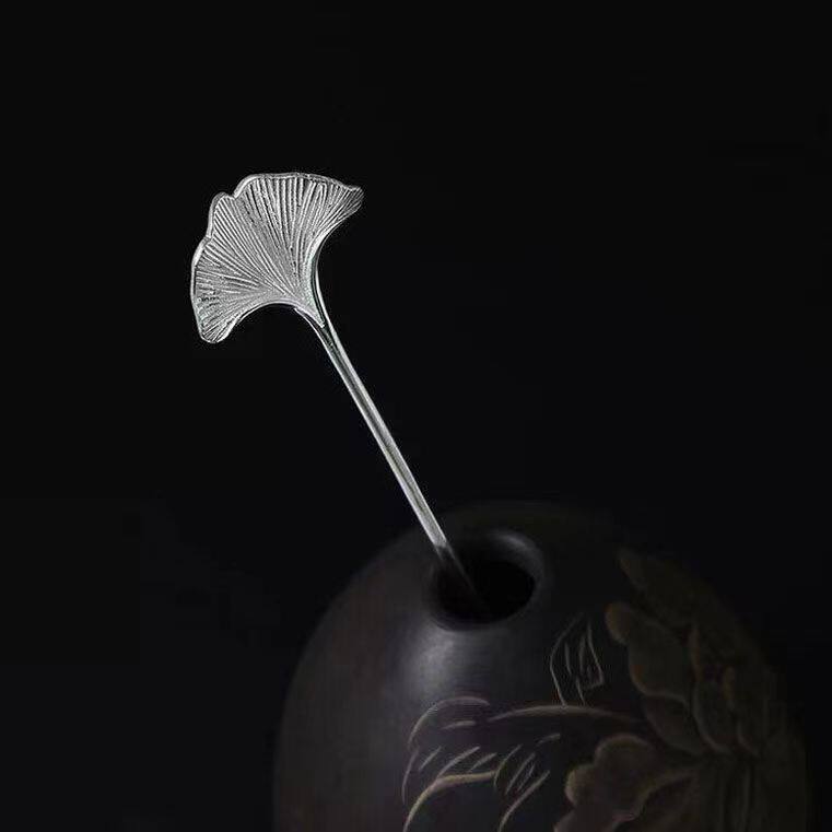 中国民族复古古风简约发簪s925银簪银杏叶发钗发饰