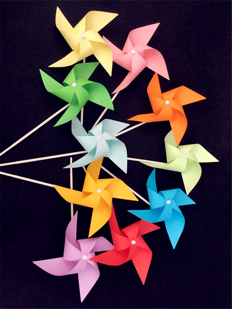 手工diy小风车纸艺折纸风车涂鸦幼儿园趣味制作大风车风车