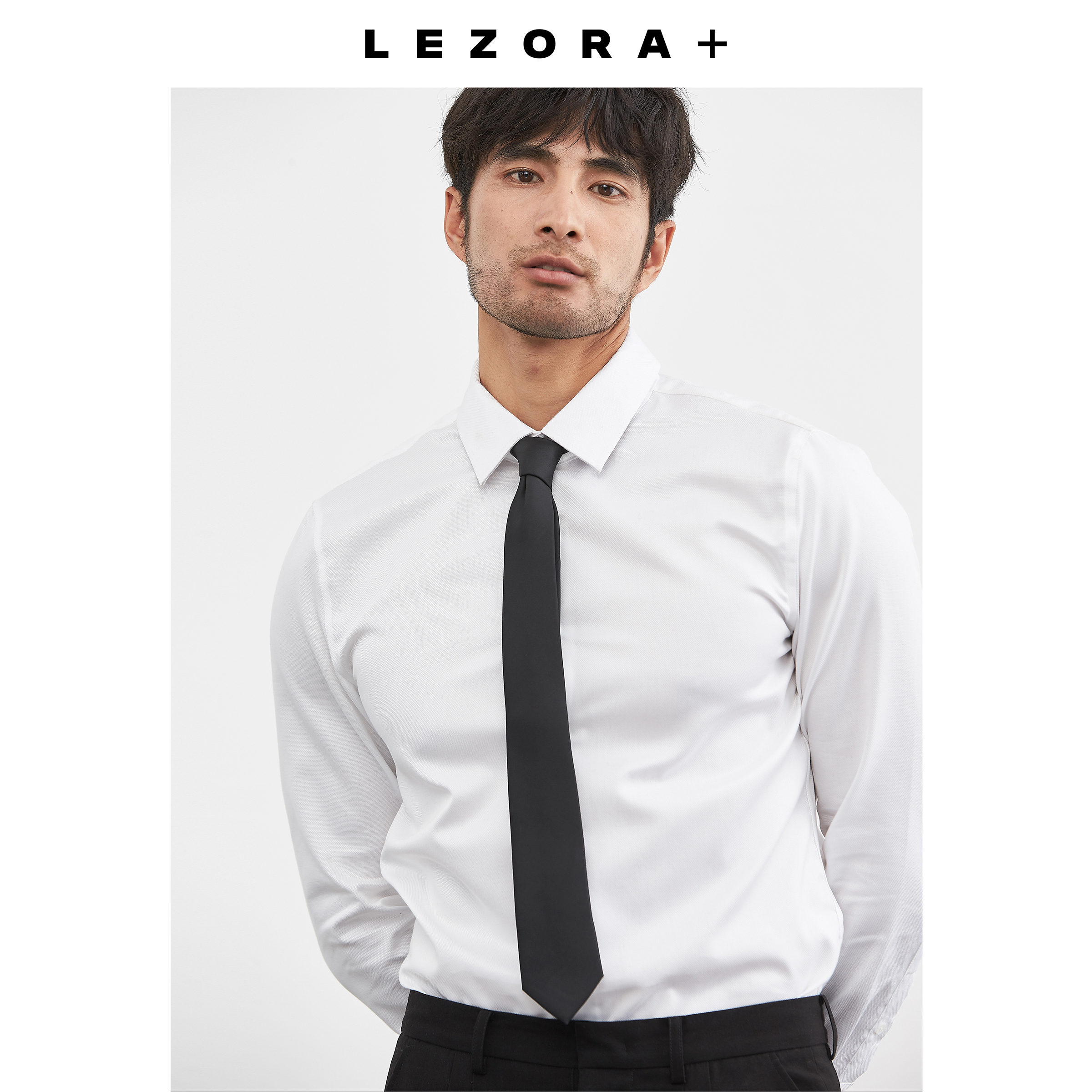 LEZORA 正装硬菜！60高支液氨棉DP免烫处理!温莎领商务蓝白衬衫男