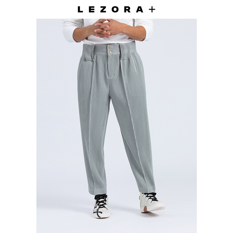 LEZORA日本宅家厚款褶皱！秋冬锥形中缝宽松休闲西裤男