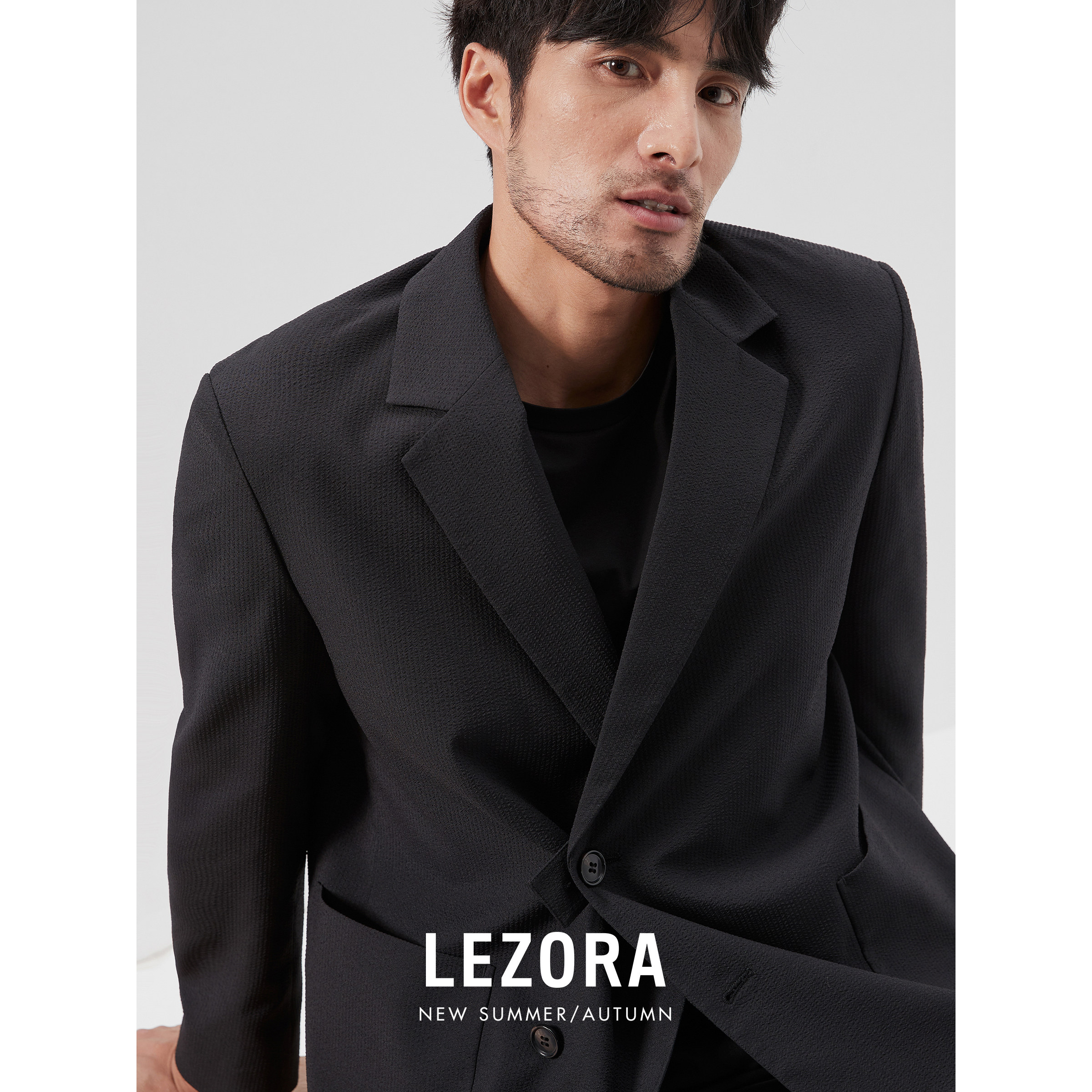 日本lezora进口立体暗纹泡泡宾霸内衬不对称双扣西服