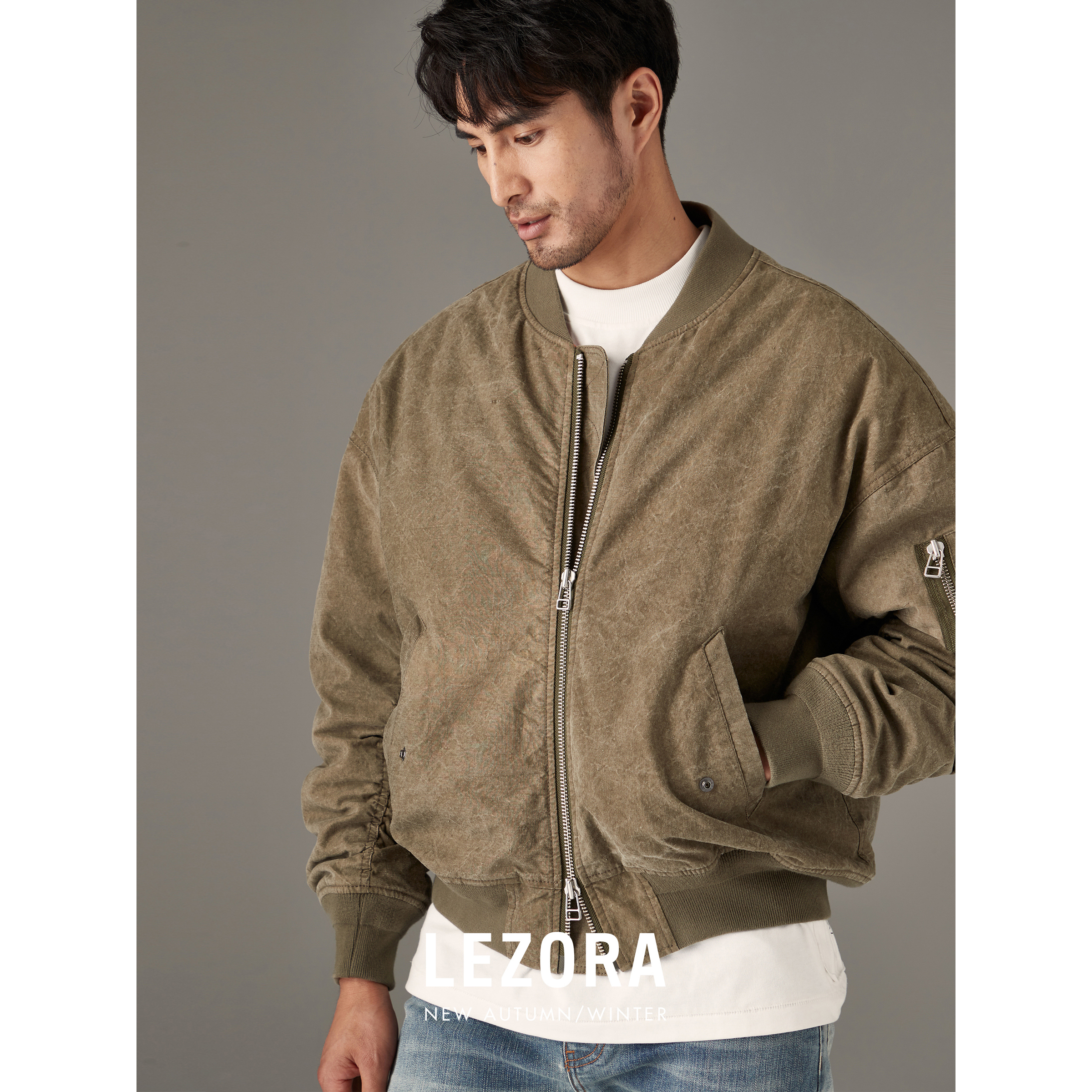 LEZORA古着美US油蜡老军布！3M新雪丽暖绒MA1飞行员夹克棉服男