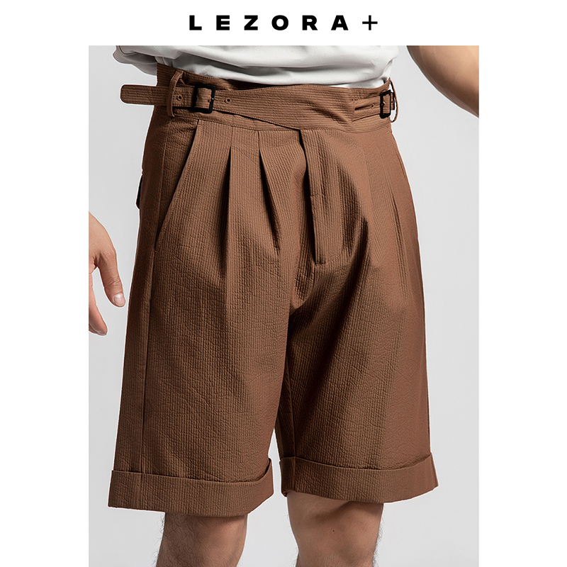 LEZORA 毒家定织空气层泡泡纱！那不勒斯腰宽松卷边百慕大短裤男