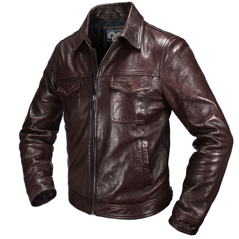 海宁皮衣男真皮头层山羊皮夹克翻领秋冬休闲油蜡短款时尚简约外套