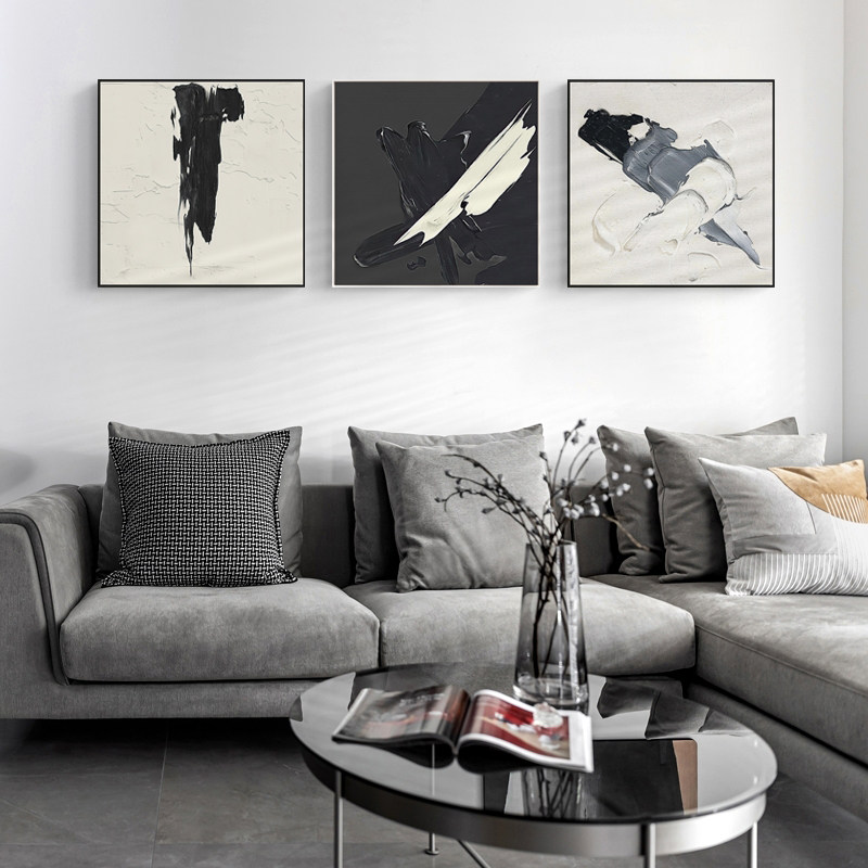 寻墨现代简约客厅装饰画抽象沙发背景墙极简黑白灰挂画现代装饰画