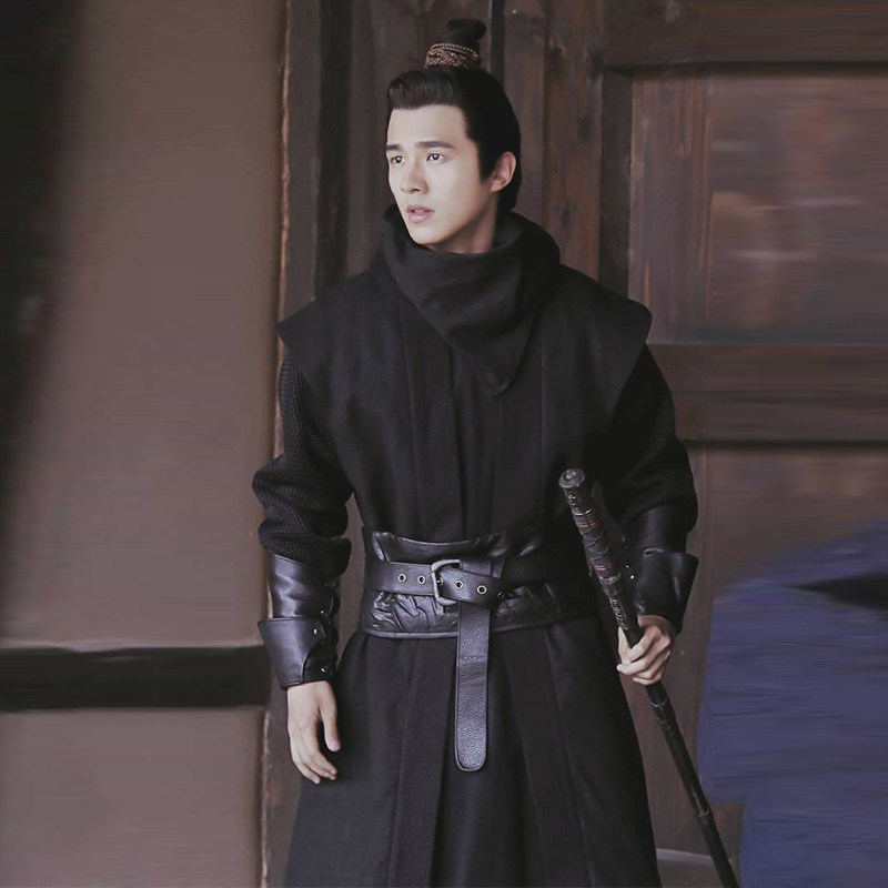 影视棉麻武侠古装黑色侠客客服黑衣人夜行衣男民族服装