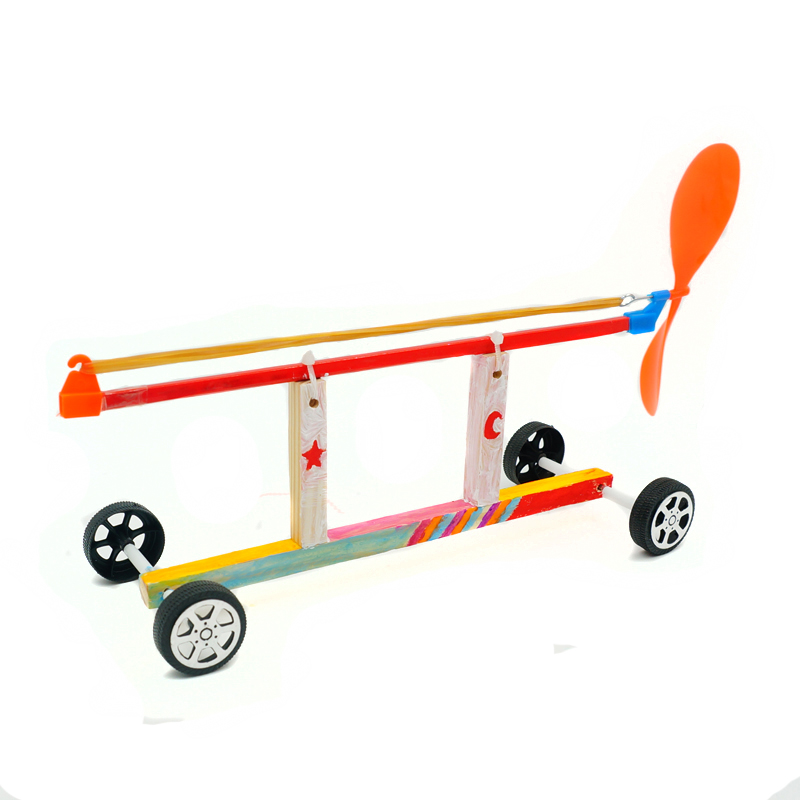 橡皮筋动力赛车儿童diy科技小制作直线竞速车模型反冲力实验小车