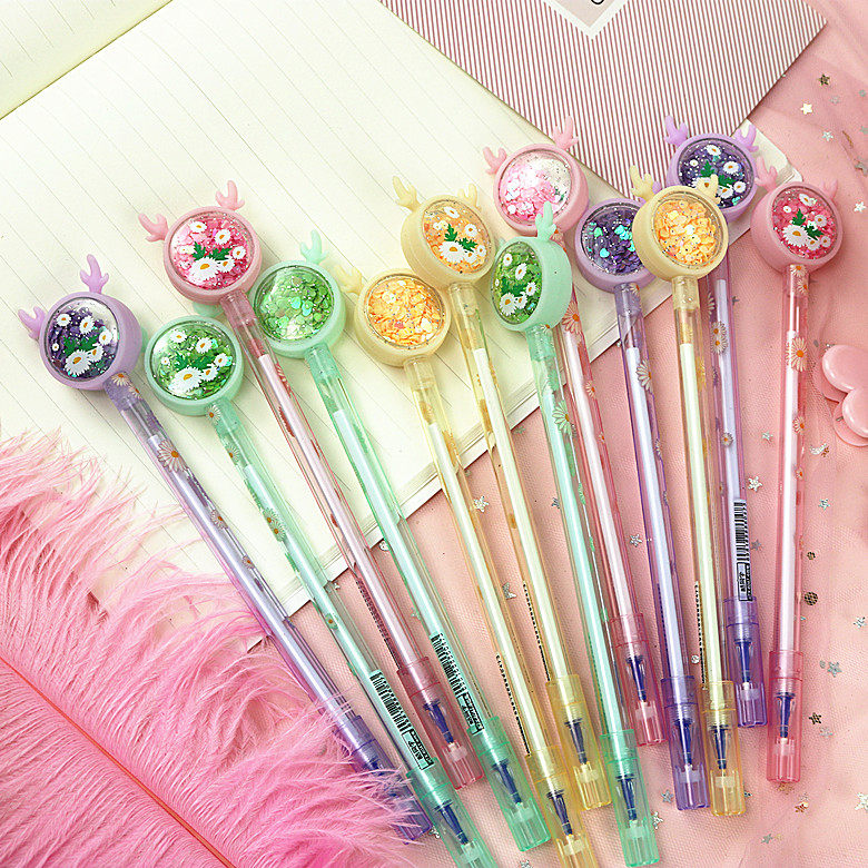 网红流沙摩可仙女可擦中性笔卡通笔磨易擦笔少女中性笔