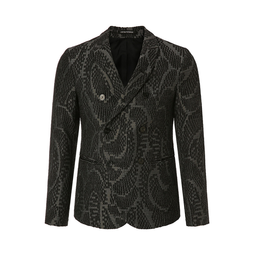 emporioarmani阿玛尼黑色暗纹休闲酷帅潮流男士西装西服
