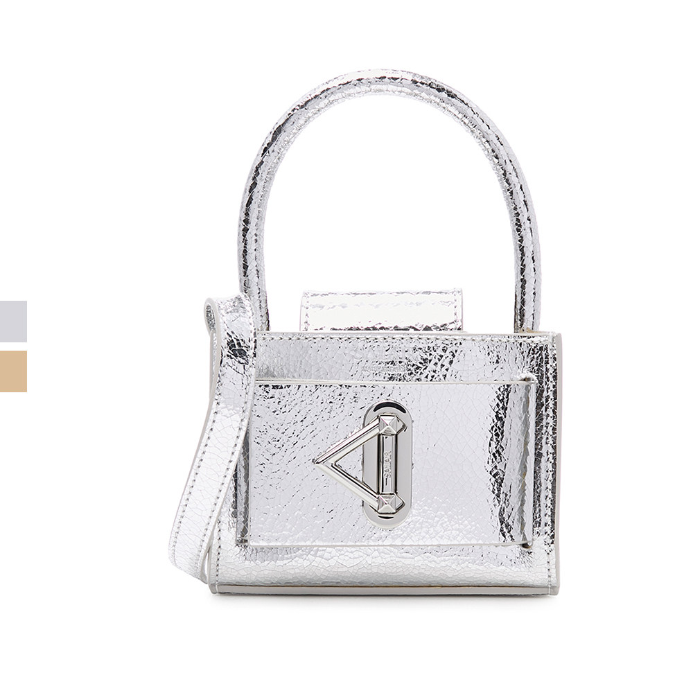 salar20春夏多色牛皮亮面纹理logo倒三角金属背提包复古迷你女包