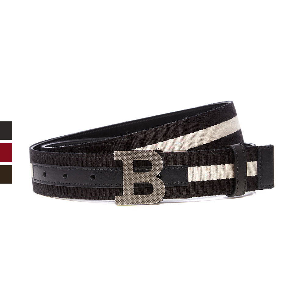 bally/巴利 经典款多色条纹金属字母平滑扣式时尚男士皮带腰带