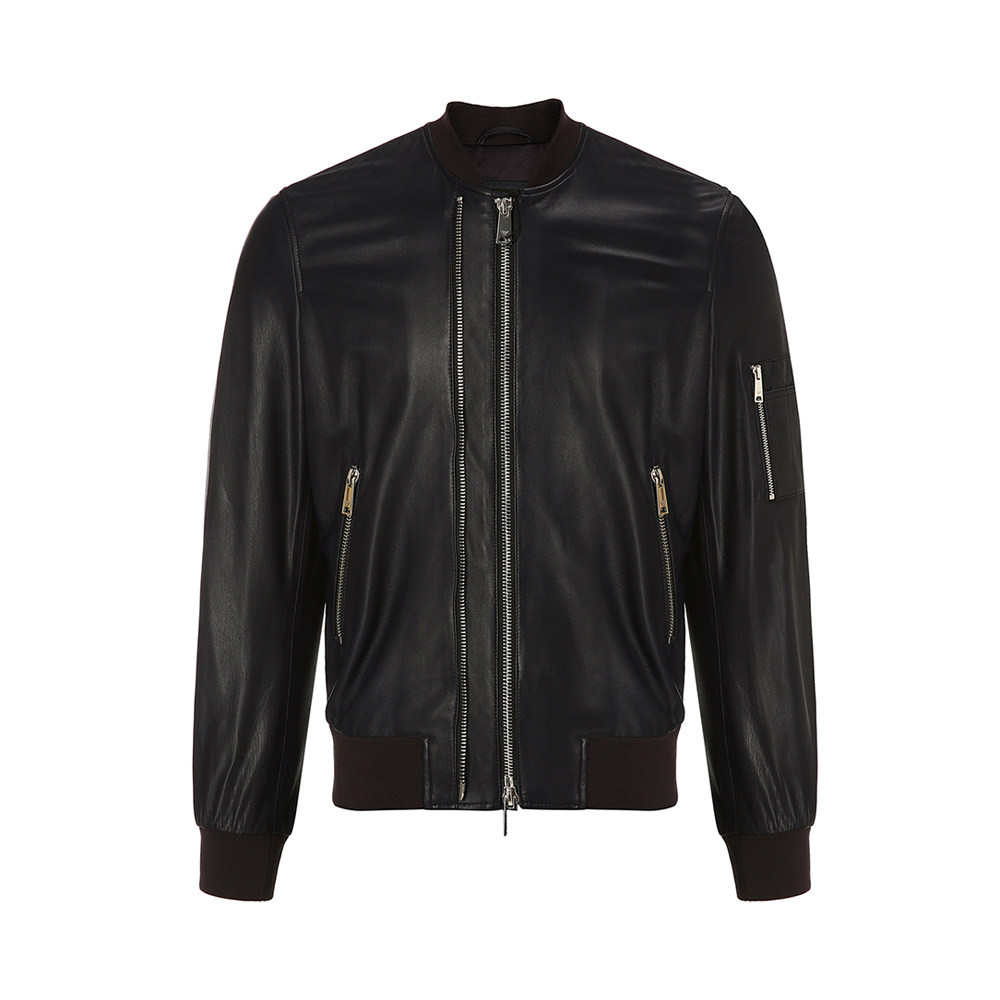 emporioarmani阿玛尼多色羊皮皮革logo拉链男士夹克皮衣