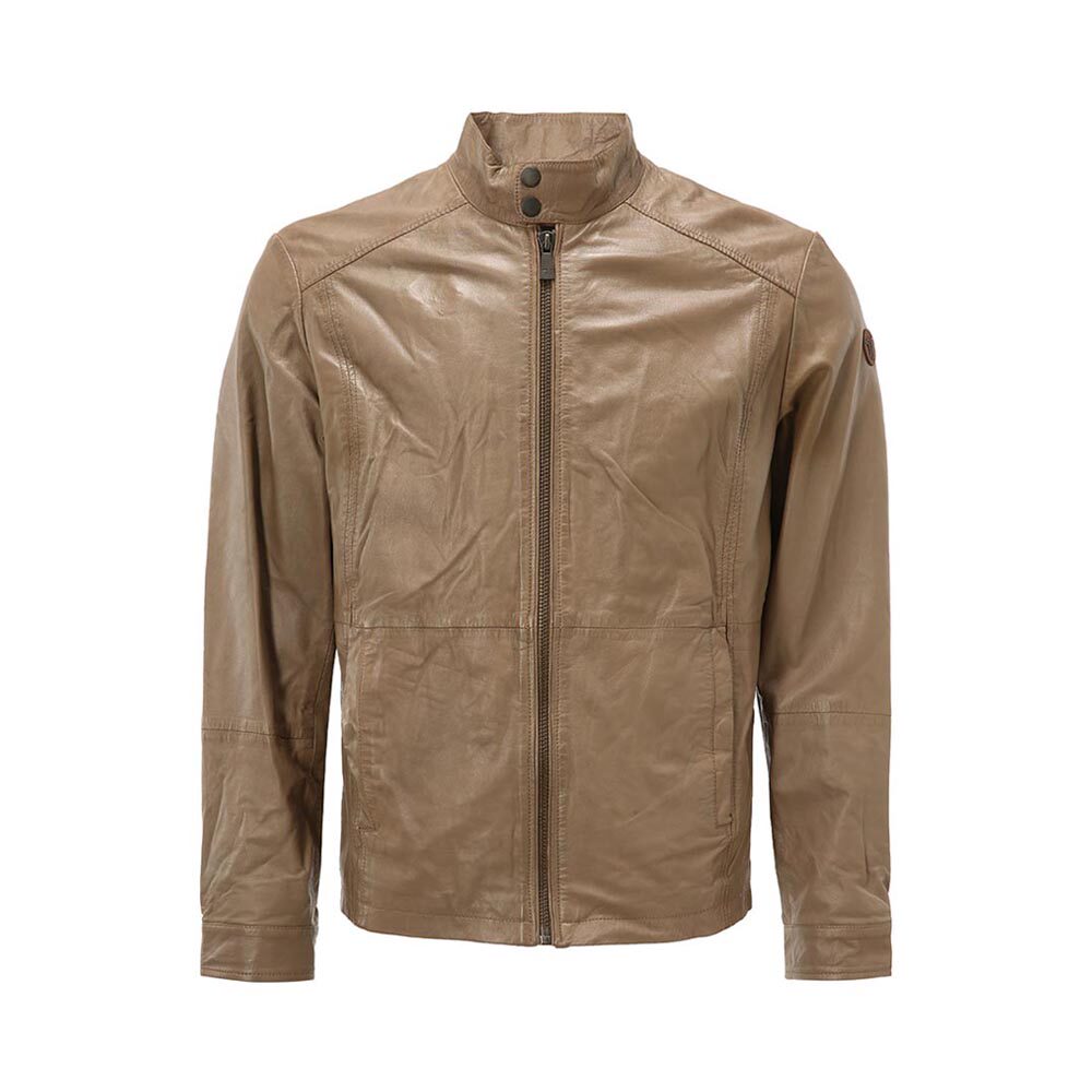 trussardi卡其色羊皮真皮商务经典大气时尚皮衣外套皮衣