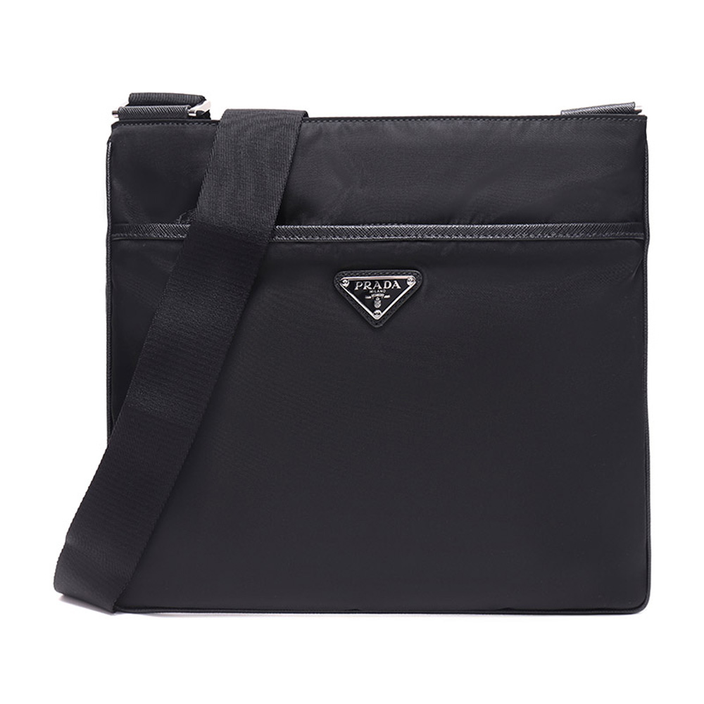 prada普拉达黑色简约logo休闲百搭方形男包单肩男士包袋