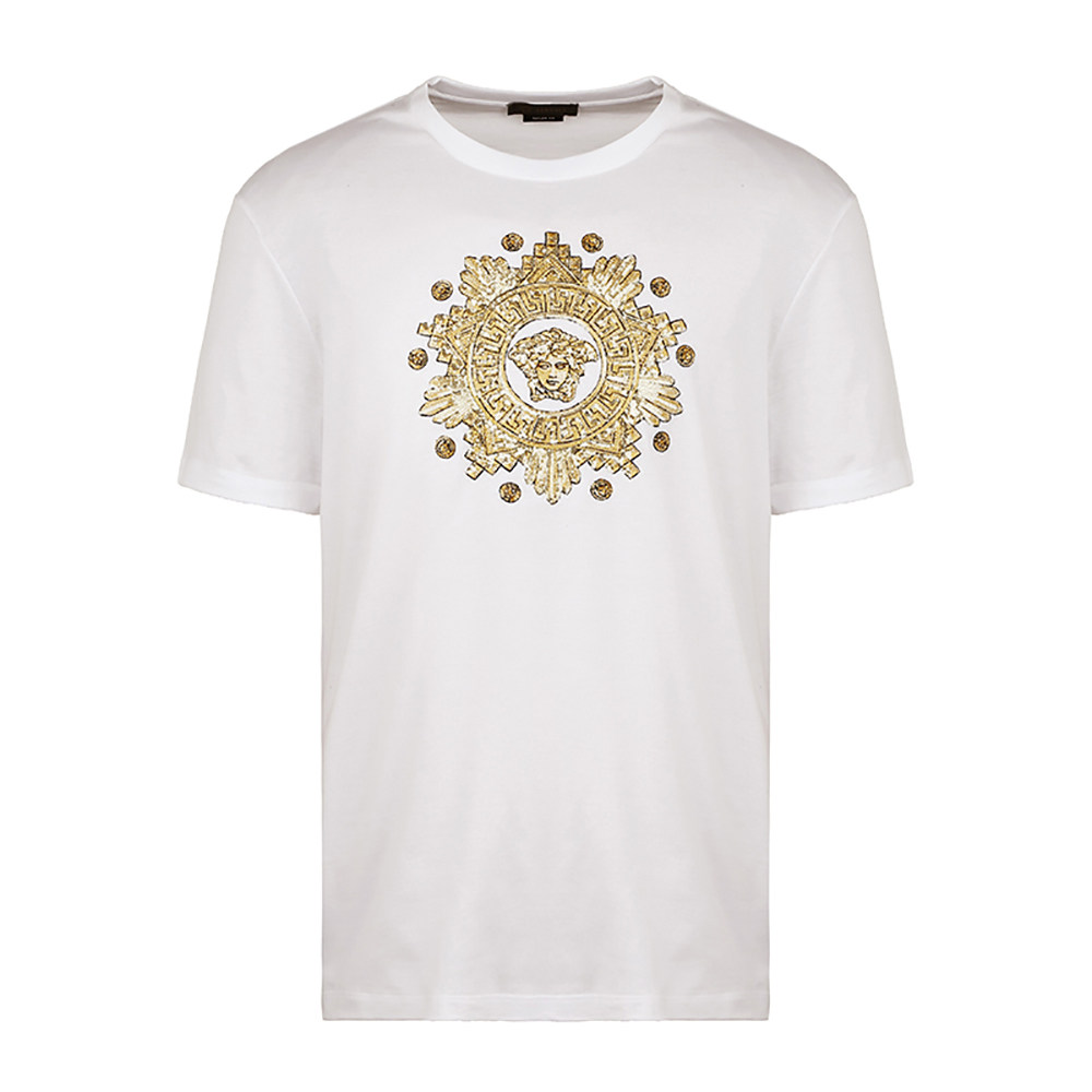 versace范思哲白色棉人物徽标印花百搭男士t恤