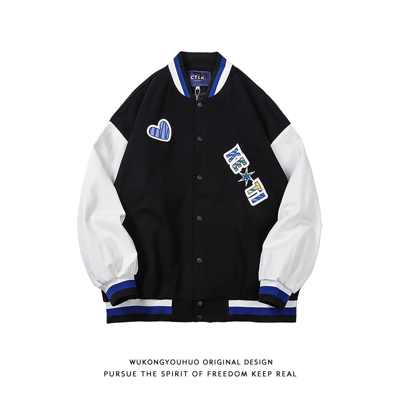 悟空有货美式复古印花棒球服外套男潮牌宽松bf风休闲百搭工装夹克
