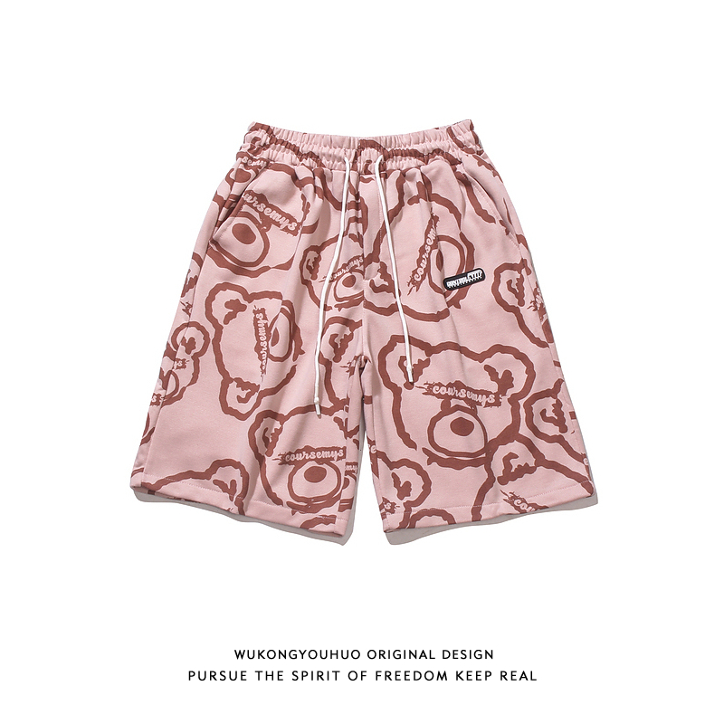 悟空有货ins原宿风小熊满印运动短裤男潮牌宽松休闲百搭情侣中裤