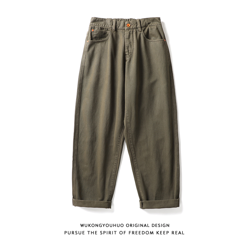悟空有货日系复古纯色阔腿工装裤男潮牌街头宽松百搭直筒休闲长裤